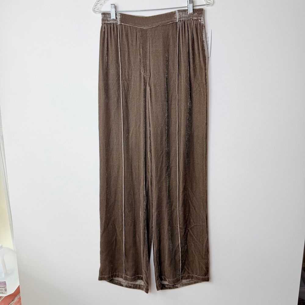 New BROCHU WALKER Grey Brown‎ Soft Plush Luxe Velvet Pant Silk Blend SMALL $435